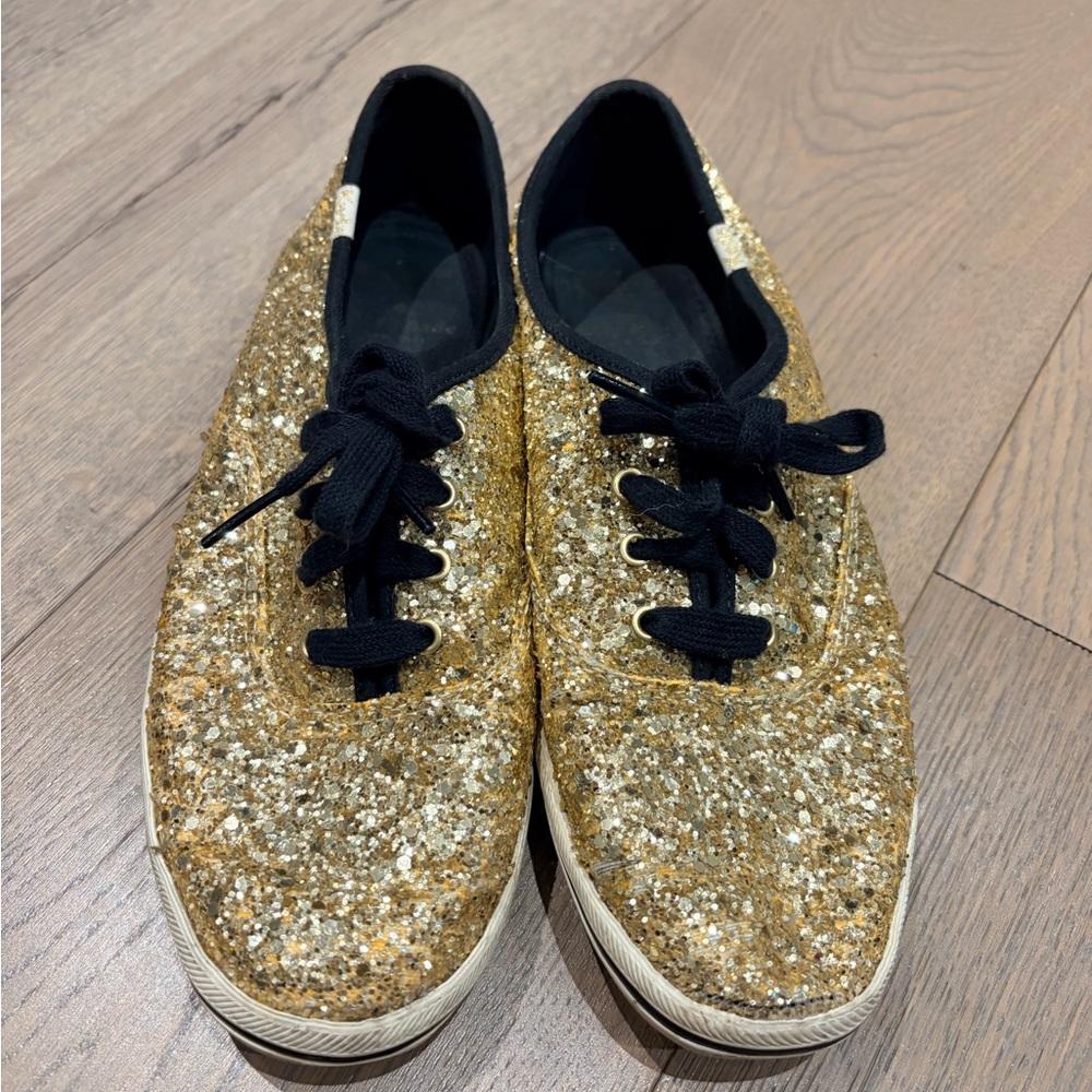 Kate Spade x KEDS Gold Glitter Sneakers with Black Laces